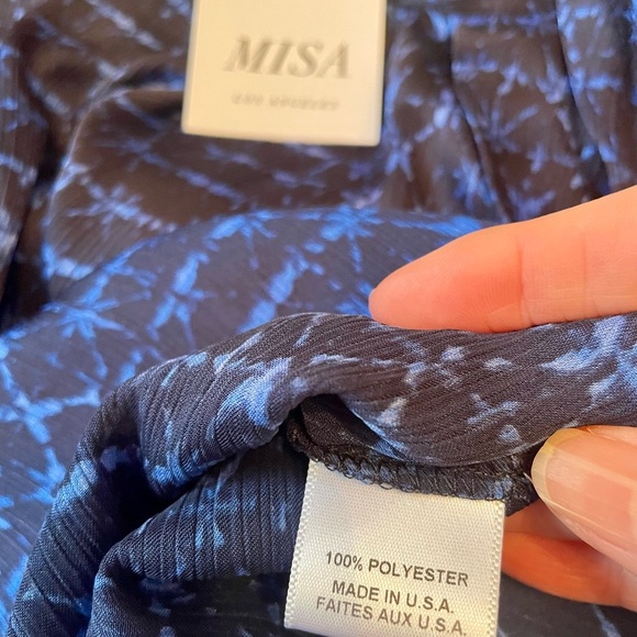 MISA Los Angeles Blue Victoire Shibori Dyed Puff Sleeve Top Blouse Size S Luxury - Picture 8 of 9